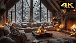Soothing Winter Cabin at Night ❄️🔥 Fireplace Glow & Falling Snow