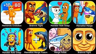 Merge Fellas, Memerots Evolution Run, Brainrot Fight, Monster Role Swap Puzzle, MemeRot Merge Fusion