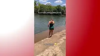 Woman's Excited Run to Lake Ends in Funny Slip and Fall - 1776526