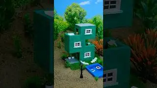 How to build a three-story mini brick house in a zigzag style with a swimming pool #house  #diy