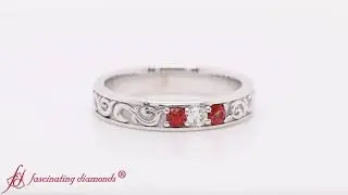 Classic Mens 3 Stone Diamond Wedding Band With Orange Sapphire In White Gold-FDM9850B