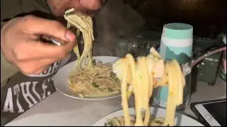Cooking Over fire , creamy Alfredo  #PASTA #MUKBANG. #bigbites #JLPsKitchen #Tonga