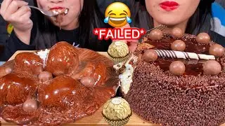 ASMR *FAILED* TRIPLE CHOCOLATE MOUSSE CAKE VS PROFITEROLE WITH LARA 먹방 Eating Sounds