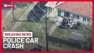 Sydney Police Officer Trapped After Police Car Crashes Into House | 10 News
