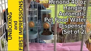 Kenond 40oz Hanging Automatic Pet Food Water Dispenser, Auto Gravity Pet Feeder and Waterer Se