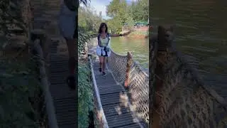 Navigating the barrel bridge Tom Sawyer Island. #fyp #love #youtube #themaryburke