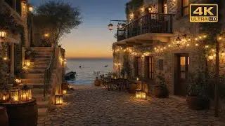 Mediterranean Sunset Alley 🌅 Gentle Waves & Brown Noise | 4K Seaside Ambience 8 Hours
