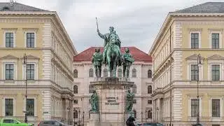 Monument Reiterdenkmal of King Ludwig I of Bavaria timelapse, located at the Odeosplatz in Munich