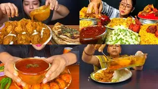 ASMR; EATING SPICY*CHICKEN CURRY,MUTTON/PRAWN BIRYANI,EGG CURRY,RICE EATING CHALLENGE MUKBANG 2X 