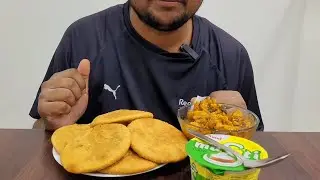 EATING DAL PURI ALOO GOBHI KI SABZI WITH AMUL MASTI DAHI
