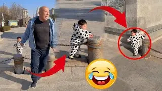Dad tests baby's reaction, baby finds another way out.