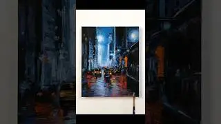 Beautiful Night Cityscape Painting 🌃🏢🚘💡/ Acrylic on paper 🖌️ #easy #acrylicpainting #shorts
