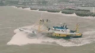 Julie of Ladram leaving Brixham Harbour during Storm Babet
