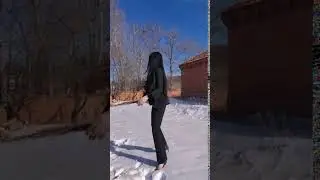 Beautiful girl in sexy high heels walking on the snow