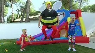 Clap your hands and jump on trampoline with Alice and Eva and song for kids