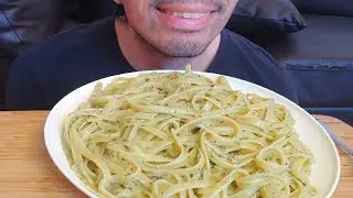 ASMR CREAMY PESTO PASTA FETTUCCINE MUKBANG EATING SHOW (no talking)