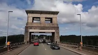 Road Views of Britain. Crossing the Britannia Bridge to Anglesey.