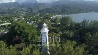 Tahiti Stock Footage, aerial view of light house, Pointe Venus
