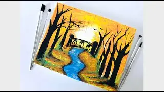 Color Challenge Week 5 | How to Paint Colorful Fall Scenery Painting Using Acrylic Colors