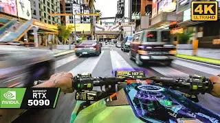 Cyberpunk 2077 Photorealistic Motorbike Ride POV in RTX 5090 - Cyberpunk Real Life Graphics Mod