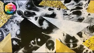Easiest Way to Get Instant Cells. Black and White with Glitter. Fluid Pouring Art Tape Painting 238