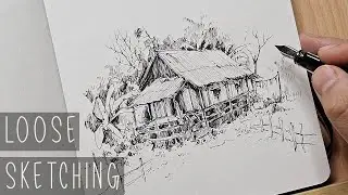 Simple Scenery Pen Drawing | Menorah Sketchbook | ASMR