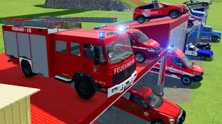 TRANSPORTING CARS, AMBULANCE, POLICE CARS, FIRE TRUCK OF COLORS! WITH TRUCKS! - FS 22