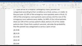Actuarial SOA Exam P Sample Question 20 (previously 21) Solution