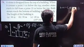 A stone is dropped from the top of a building . When it cross a point 5m below the top , another ...