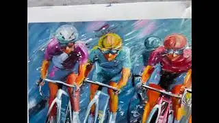 Original Bicycle Race Oil Painting, Abstract Sports Wall Decor, Cycling Sports Canvas Art