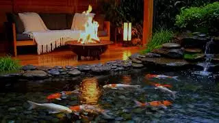 Fireplace & Rain Sounds 🔥🌧️ with Flowing Water | 8 Hours Deep Sleep
