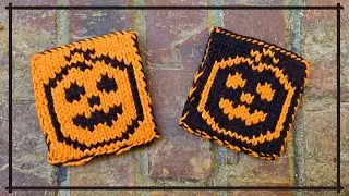 Learn double knitting while making this pumpkin coaster for Halloween!