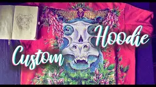 Hand Painted Custom Hoodie Process/Acrylic Hippopotamus design