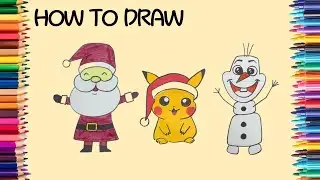 How to Draw Cute Christmas Characters 🎄✨ Santa, Pikachu & Snowman Easy Tutorial