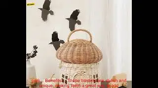 1005005692502588 Handmade Mushroom Basket Designer Woven Rattan Baskets with Lid Cute W