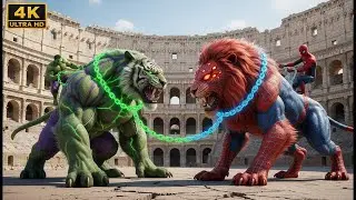 ⚔️ Epic SPIDER Lion 🆚 Furious HULK Tiger | Ultimate Arena Animal Battle | Full Showdown
