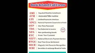 important Banking Financial Bank related Full Form NPA RTGS OTP TDS