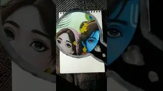 Beautifull 🥰 Radha and Krishna ji with Color 🎨 |सुंदर Drawing 🔥 #shorts #ytshorts #art #artist