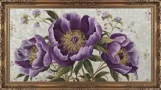 💜 Purple Peony Oil Painting | 4K Gold Frame TV Screensaver Art | Picture TV Art Background