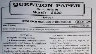 #MEC-109 Research Methods in Economics #Question Papers of different years #IGNOU