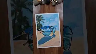 Reflection Painting Tutorial 🎨 | Beach in Sunglasses | Easy Acrylic Art #shorts #acrylicpainting
