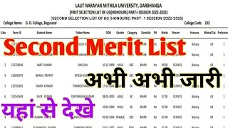 LNMU Second Merit List Download 2022 BA Part 1 Second Merit List Kab Aaega LNMU BA BSC Admission