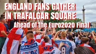 England Fans Gather Ahead of England v Italy EURO2020 FINAL in Trafalgar Square  London