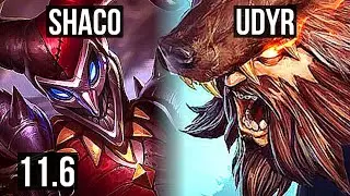 SHACO vs UDYR (JUNGLE) | Rank 3 Shaco, 9/1/5, 500+ games, 1.1M mastery | KR Grandmaster | v11.6