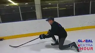 Coach Cameron showing fast feet in synthetic ice mini rink