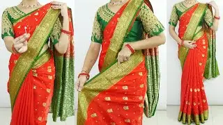 Beautiful Silk saree draping Look slime For Newly Married Girls |How To Wear Heavy Silk saree