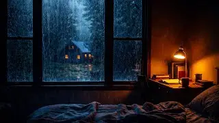 Heavy Rain Through the Window 🌧️ Cozy Warm Light Night Ambience for Deep Sleep