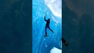 Smashing those blue ice walls on our ice climbing tours 🤙🧊 #iceland #travel