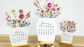 Free Printable Floral Desk Calendar 2026, DIY Mini Calendar, Lịch để b&agrave;n Handmade 2026