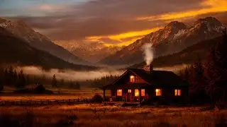 Cozy Cabin in the Mountains 4 Hours | Relaxing Music + Night Nature Sounds | 4K Ambience